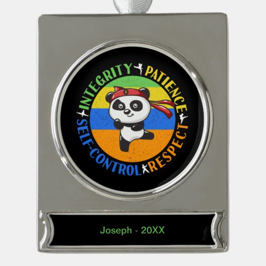 Martial Arts Waarden - Jongens Karate Mindset Verzilverd Banner Ornament (Voorkant)