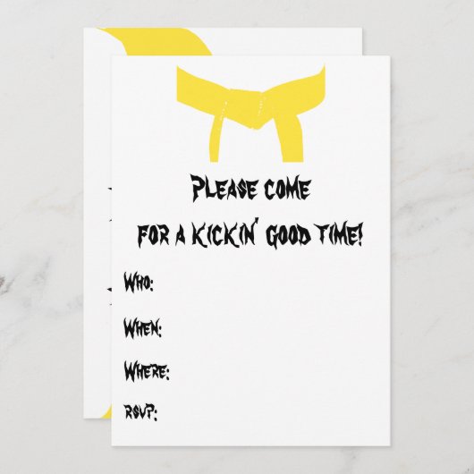 Martial Arts Yellow Belt Verjaardagsfeest Uitnodig Kaart (Voorkant / Achterkant)