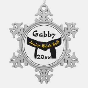 Martiale Kunst Junior Black Belt gedateerd Tin Sneeuwvlok Ornament