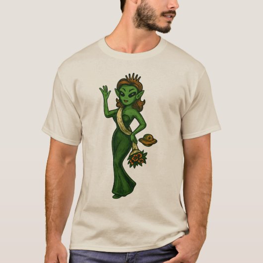 Martian Beauty Queen | Retro Sci-Fi Alien Pin-Up C T-shirt (Voorkant)