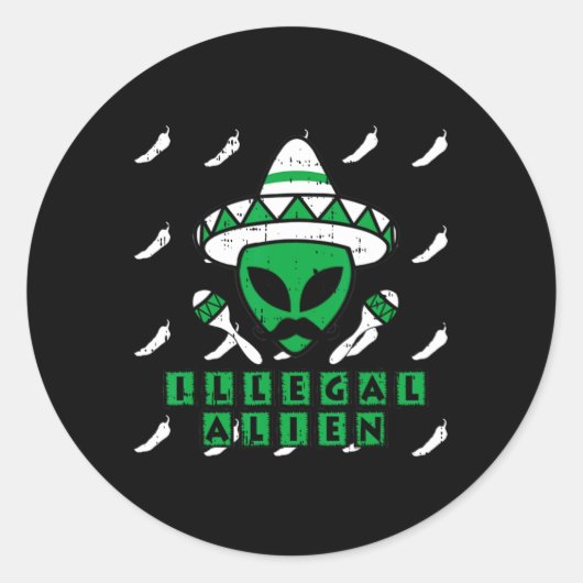 Martian Illegal Alien Mexican Area-51 Funny Hallow Ronde Sticker (Voorkant)