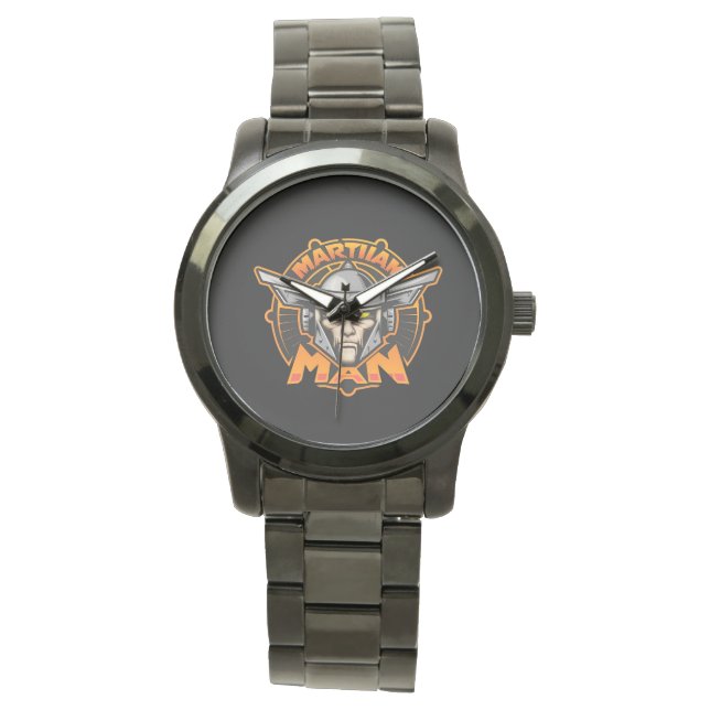 Martian Man Futuristisch Logo Kunst Horloge (Voorkant)