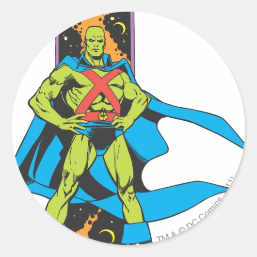Martian Manhunter & Space Backdrop Ronde Sticker (Voorkant)