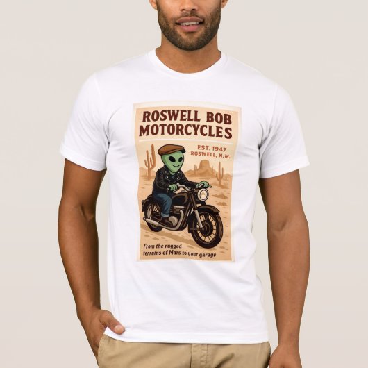 Martian Motorcycles Roswell Aliens 1950's Retro T-shirt (Voorkant)