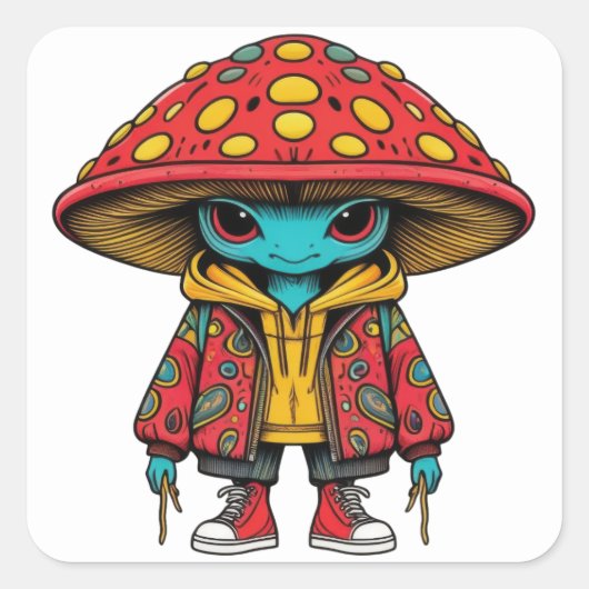 Martian Mushroom Vierkante Sticker (Voorkant)