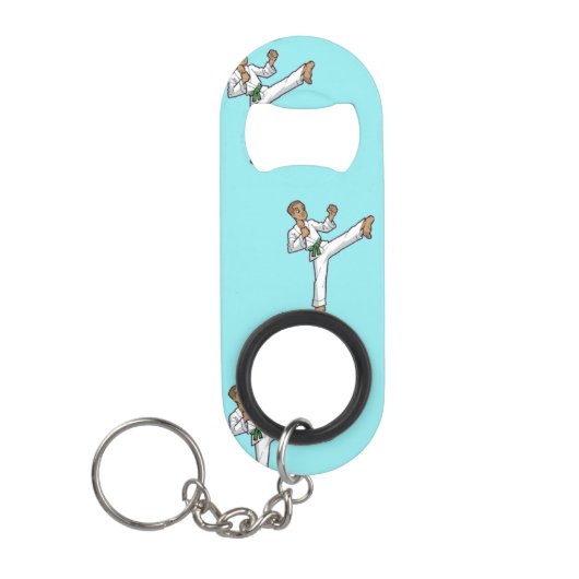 Martiele kunsten-meester op blauw mini flessenopener (Voorkant)