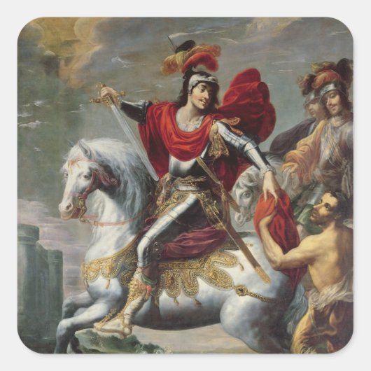 Martin deelt zijn cloak met de bedelaar vierkante sticker (Voorkant)