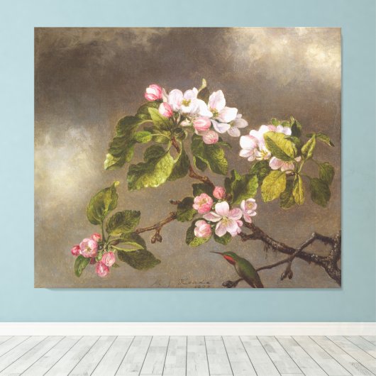 MARTIN J. HEADE - Kolibrie en appelbloesems - Canvas Afdruk (Insitu (Houten vloer))