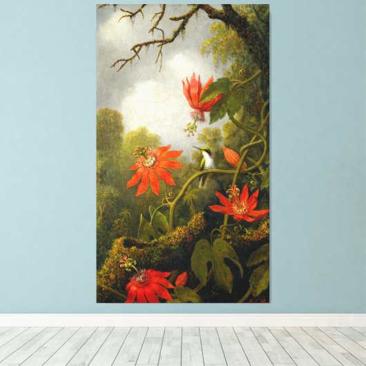 MARTIN J. HEADE - Kolibrie en Passiebloemen - Canvas Afdruk (Insitu (Houten vloer))