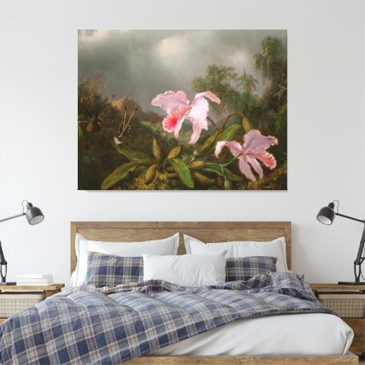 MARTIN J. HEADE Oerwoud Orchideeën & kolibries 187 Canvas Afdruk (Insitu (Slaapkamer))
