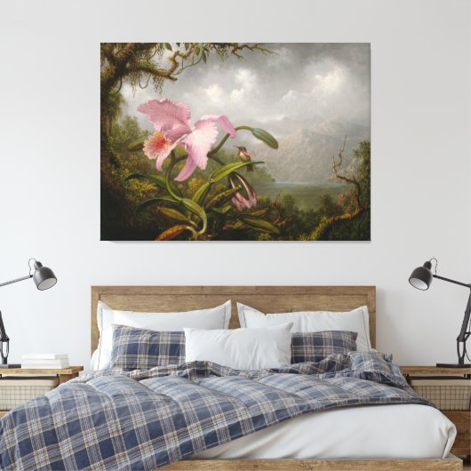 MARTIN J. HEADE - Orchidee en kolibrie - c. 1885 Canvas Afdruk (Insitu (Slaapkamer))