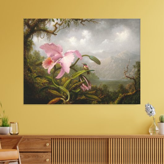MARTIN J. HEADE - Orchidee en kolibrie - c. 1885 Canvas Afdruk (Insitu (Woonkamer))