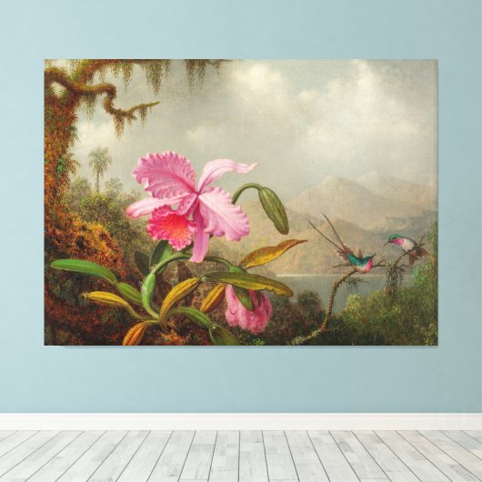 MARTIN J. HEADE Orchidee en kolibries (1875-90) Canvas Afdruk (Insitu (Houten vloer))