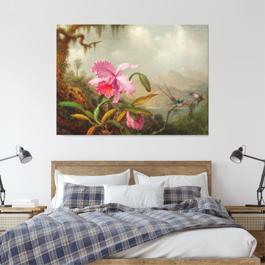 MARTIN J. HEADE Orchidee en kolibries (1875-90) Canvas Afdruk (Insitu (Slaapkamer))