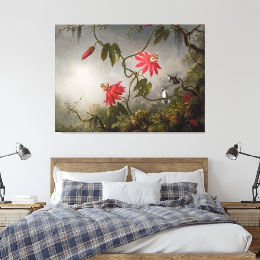 MARTIN J. HEADE - Passiebloemen en kolibries Canvas Afdruk (Insitu (Slaapkamer))
