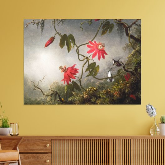 MARTIN J. HEADE - Passiebloemen en kolibries Canvas Afdruk (Insitu (Woonkamer))