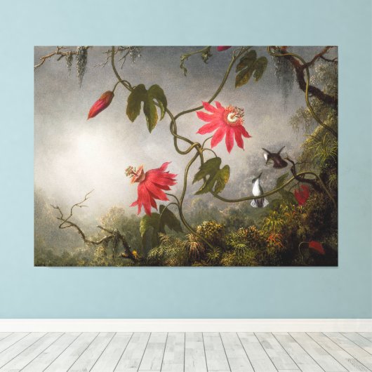 MARTIN J. HEADE - Passiebloemen en kolibries Canvas Afdruk (Insitu (Houten vloer))