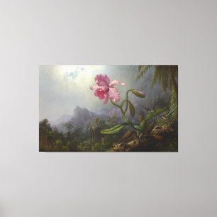 MARTIN J. HEADE - Twee kolibries met een orchidee Canvas Afdruk