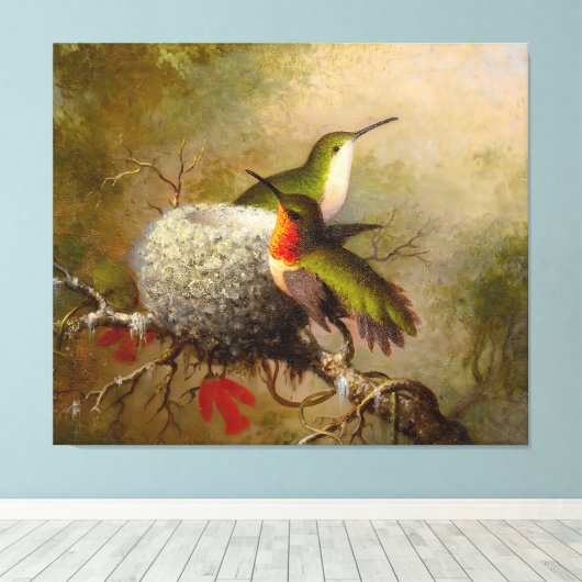MARTIN J. HEADE - Twee robijn keels door hun nest  Canvas Afdruk (Insitu (Houten vloer))