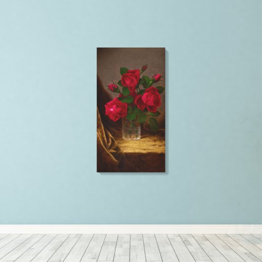Martin Johnson Heade Jacqueminot Rozen Canvas Afdruk (Insitu (Houten vloer))