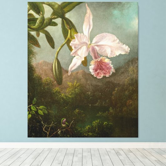 MARTIN JOHNSON HEADE - Orchideeënbloesems - 1873 - Canvas Afdruk (Insitu (Houten vloer))