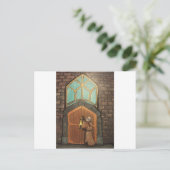 Martin Luther nagelt rubberen kip naar de kerkdeur Briefkaart (Staand voorkant)