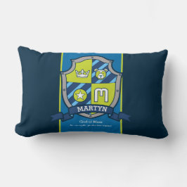 Martin naam betekent letter M crest beer blauw gro Kussen