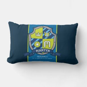 Martin naam betekent letter M crest beer blauw gro Kussen