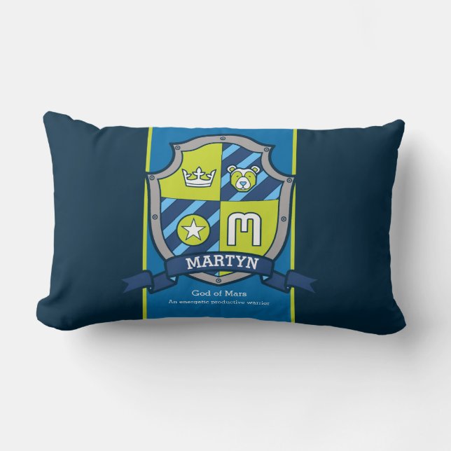 Martin naam betekent letter M crest beer blauw gro Kussen (Voorkant)