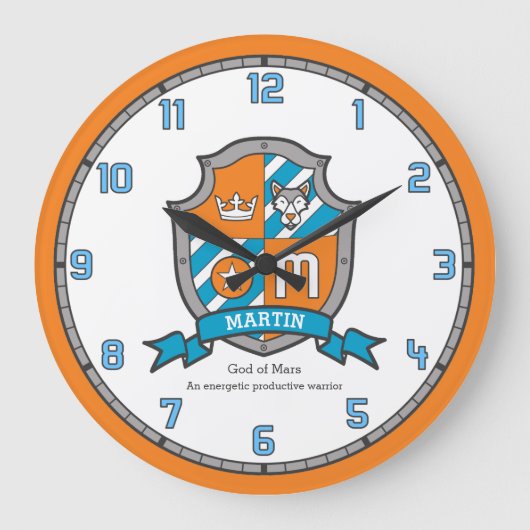 Martin-naam met de letter M crest oranje Grote Klok (Voorkant)