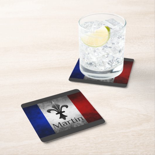 Martin Name with French Flag Kartonnen Onderzetters (Insitu)