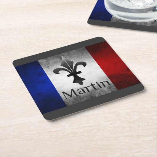 Martin Name with French Flag Kartonnen Onderzetters (Schuin)