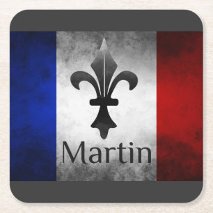 Martin Name with French Flag Kartonnen Onderzetters