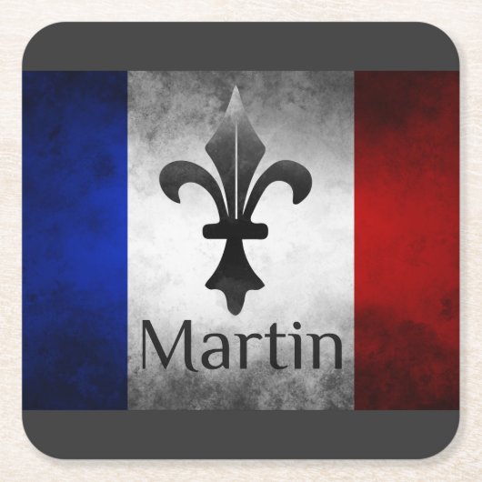 Martin Name with French Flag Kartonnen Onderzetters (Voorkant)