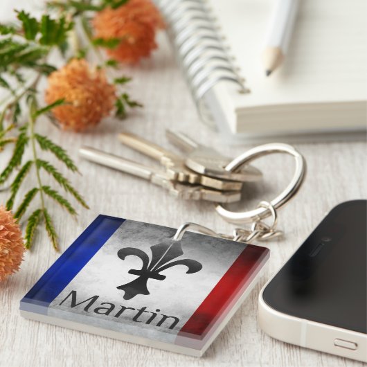Martin Name with French Flag Sleutelhanger (Voorkant Rechts)