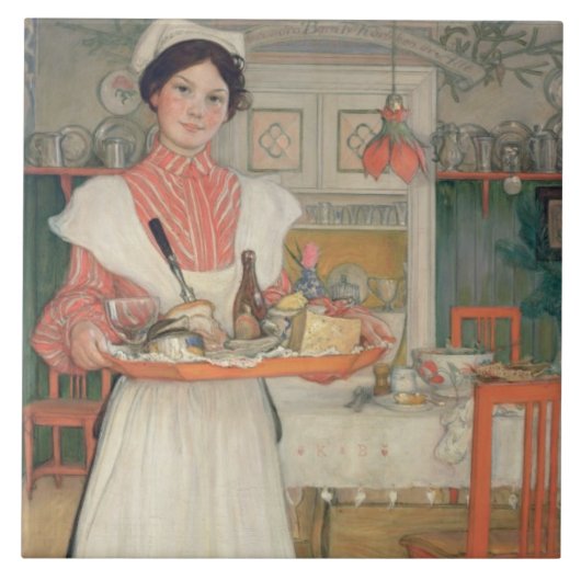 Martina Carrying Breakfast op een lade, 1904 Tegeltje (Voorkant)