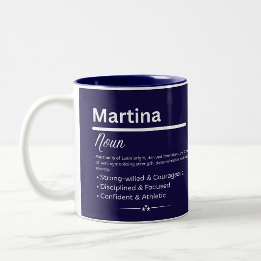 Martina, Girl Personalized Name Definition Mug Tweekleurige Koffiemok (Links)