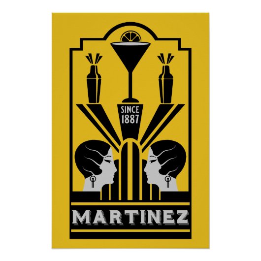 Martinez Cocktail Art Deco Perfect Poster (Voorkant)