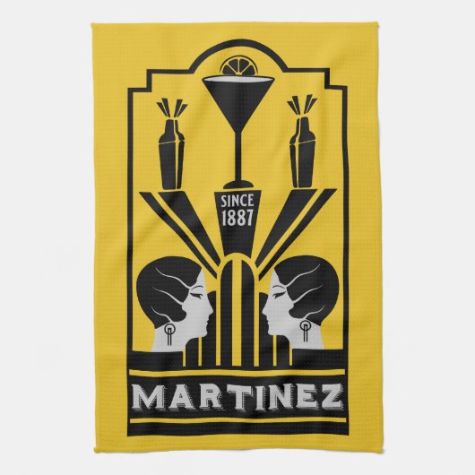 Martinez Cocktail Art Deco Theedoek (Verticaal)