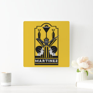 Martinez Cocktail Art Deco Vierkante Klok