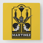 Martinez Cocktail Art Deco Vierkante Klok (Voorkant)