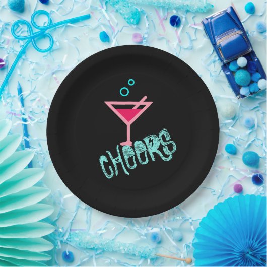 Martini - Alcohol Drink Pop Art, Roze & Turquoise Papieren Bordje (Feest)