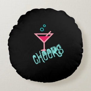 Martini - Alcohol Drink Pop Art, Roze & Turquoise Rond Kussen