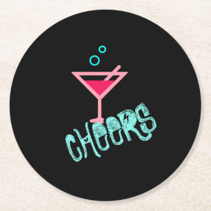 Martini - Alcohol Drink Pop Art, Roze & Turquoise Ronde Kartonnen Onderzetter