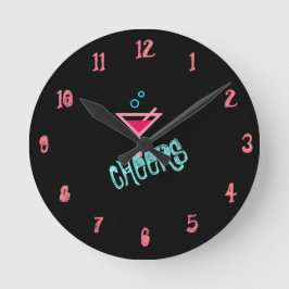 Martini - Alcohol Drink Pop Art, Roze & Turquoise Ronde Klok