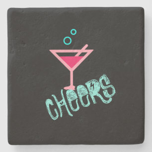 Martini - Alcohol Drink Pop Art, Roze & Turquoise Stenen Onderzetter