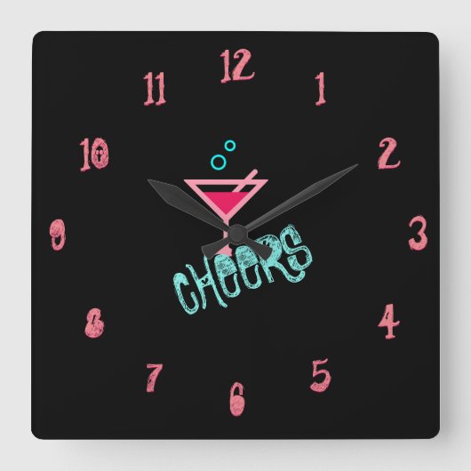 Martini - Alcohol Drink Pop Art, Roze & Turquoise Vierkante Klok (Voorkant)