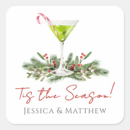 Martini and Mistletoe Candy Cane Cocktail Couples Vierkante Sticker