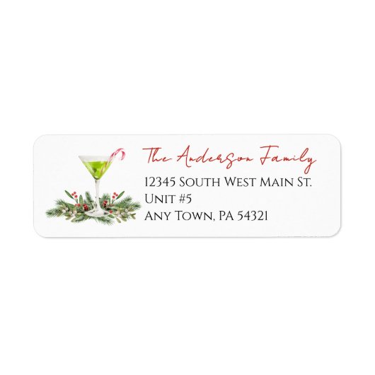 Martini and Mistletoe Festive Christmas Mailing Etiket (Voorkant)