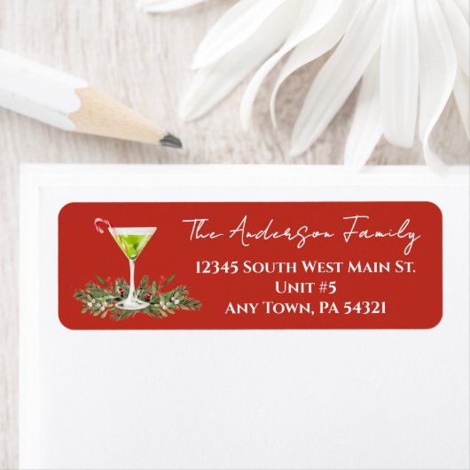 Martini and Mistletoe Festive Holiday Mailing Etiket (Insitu)